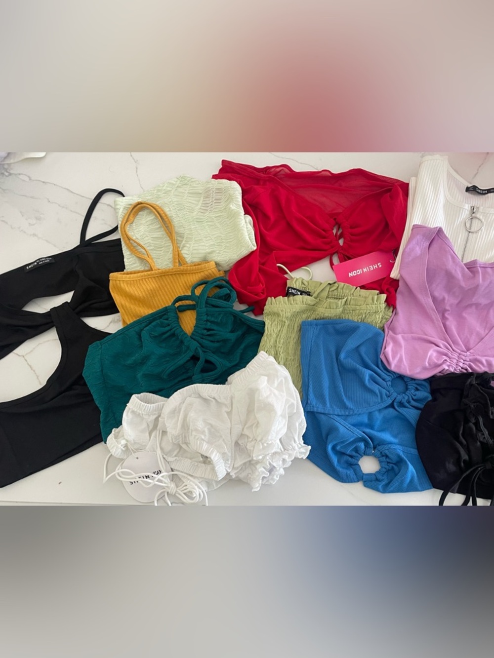 SHEIN Mixed Color Women's Tops & Sets — Red, Teal, Mustard, Blue, White, Sage